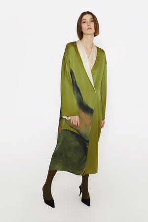 Reversible midi silk robe featuring a relaxed fit in muse/beige