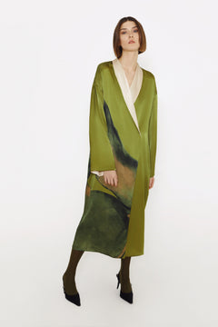 Reversible midi silk robe featuring a relaxed fit in muse/beige