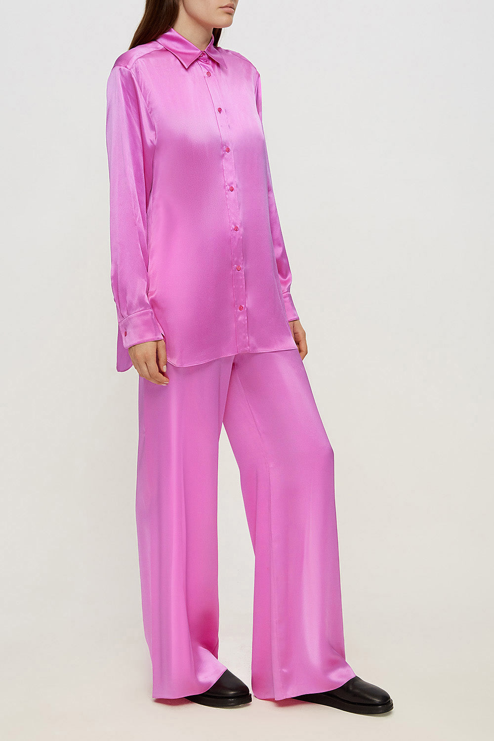 Women silk pajama fluid set in pink