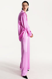 Women silk pajama fluid set in pink