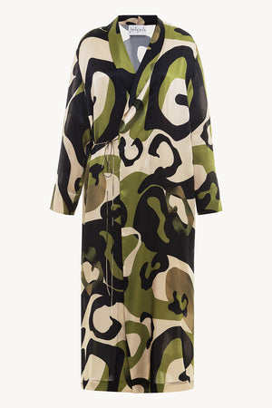 Peignoir style silk robe with print