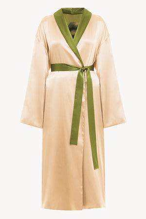 Reversible midi silk robe featuring a relaxed fit in muse/beige