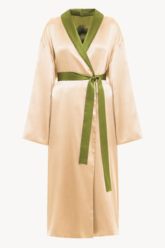 Reversible midi silk robe featuring a relaxed fit in muse/beige